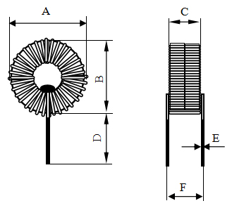 Dibujo de un inductor de 1,3 mh
