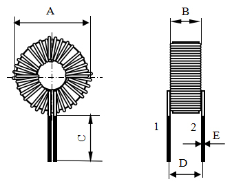 Tekening van een 22uH toroïdale spoelinductor